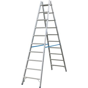 Stabilo Sprossen-Doppelleiter mit 2x10 Sprossen, beidseitig begehbar, für den professionellen Einsatz.