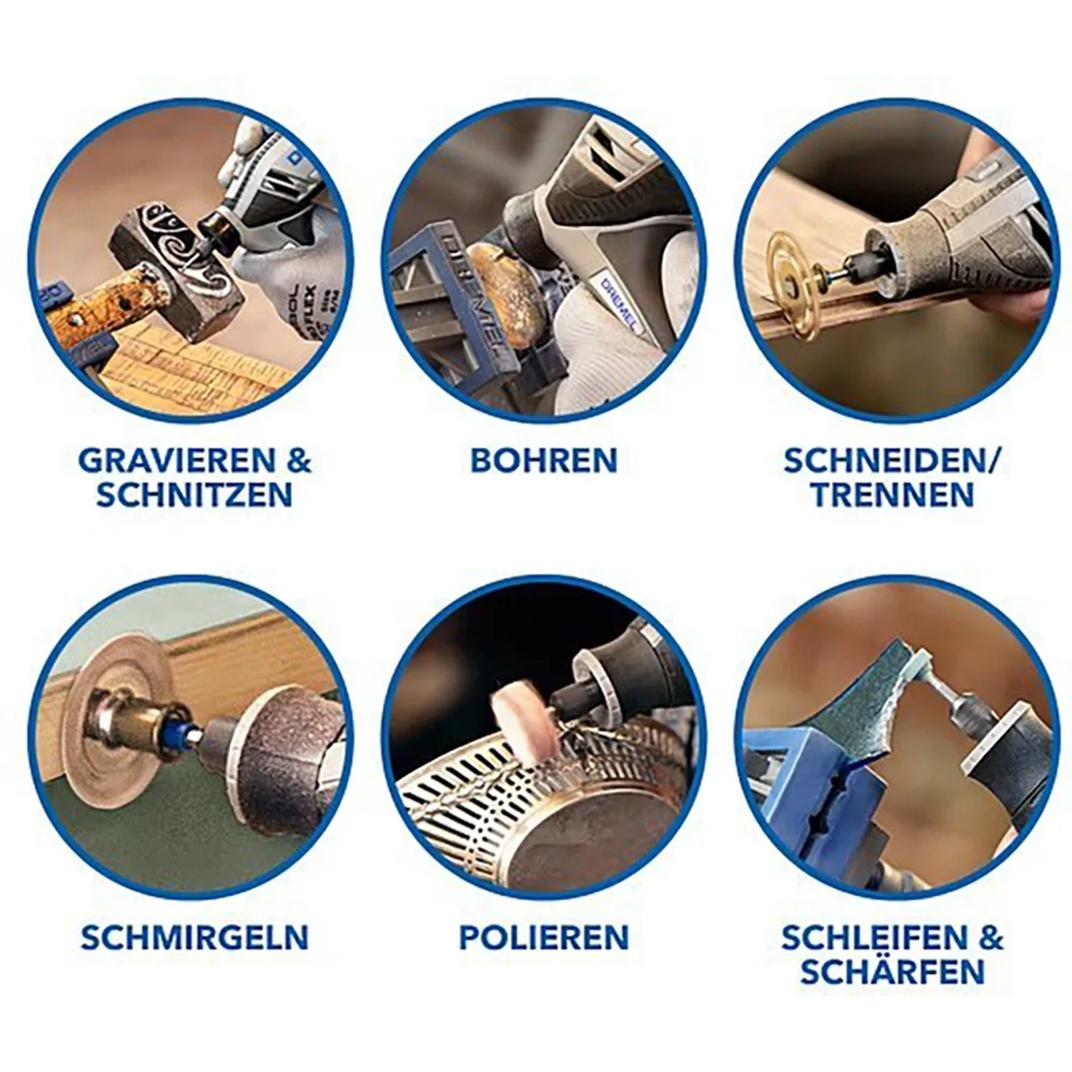 Dremel 4250-35 Multifunktionswerkzeug im Einsatz: Gravieren, Bohren, Schneiden, Schmirgeln, Polieren, Schleifen.