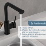 Schwarze Schütte Sensor-Spültischarmatur Vital mit Auszug und Infrarotsensor in Funktion.