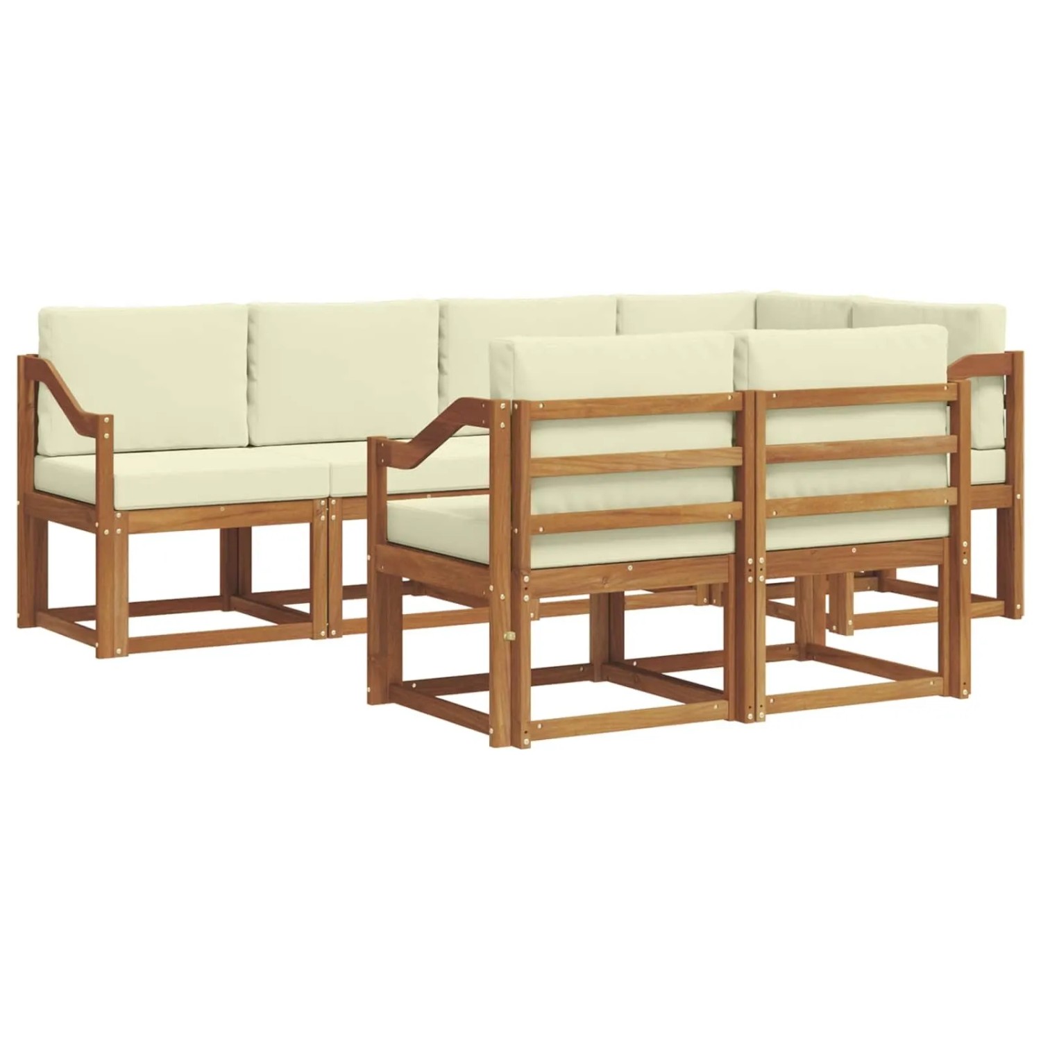 vidaXL Outdoor-Sofagarnitur mit Kissen 7-Tlg Natur und Creme 3366548