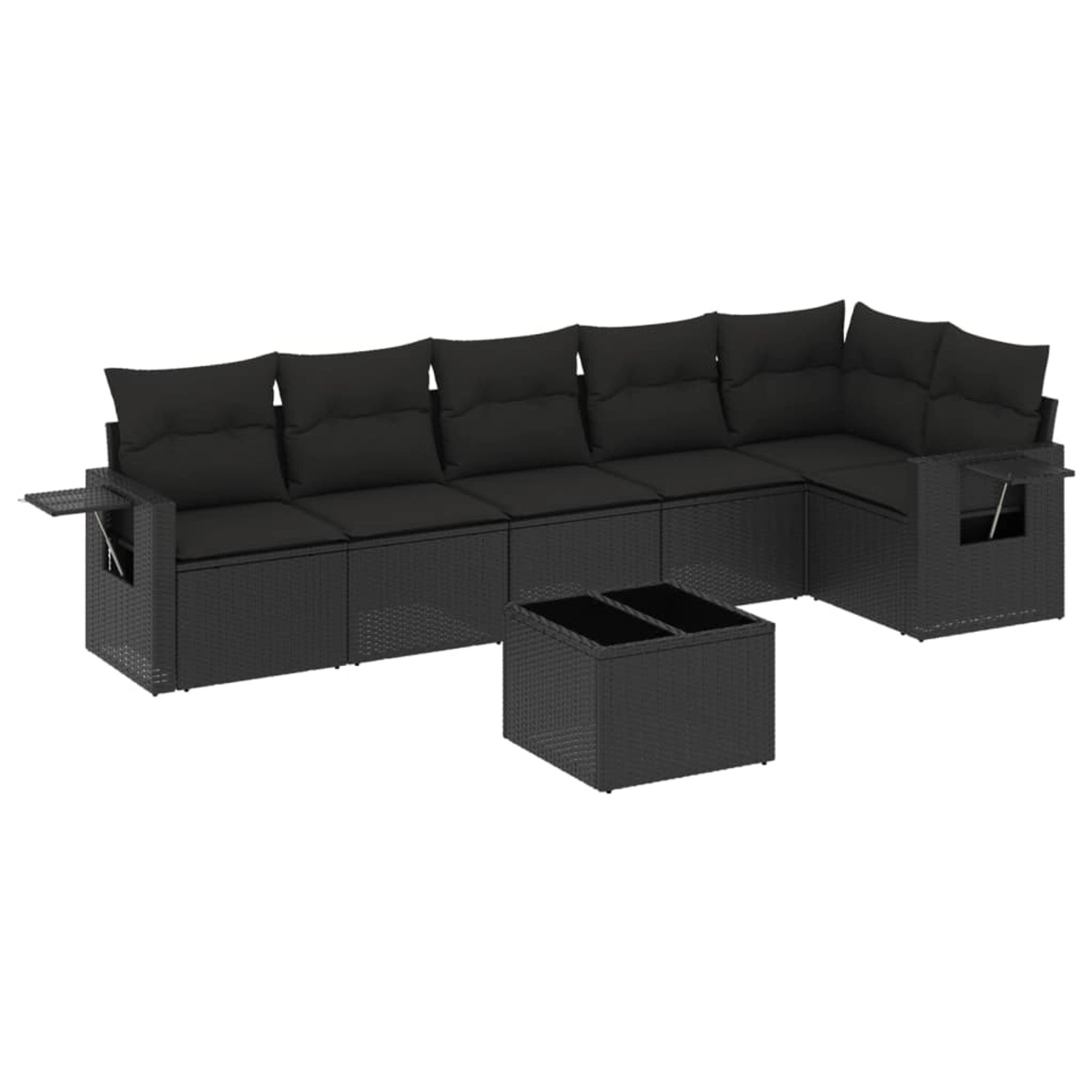 vidaXL 7-Tlg Garten-Sofagarnitur mit Kissen Schwarz Poly Rattan 3252532 günstig online kaufen