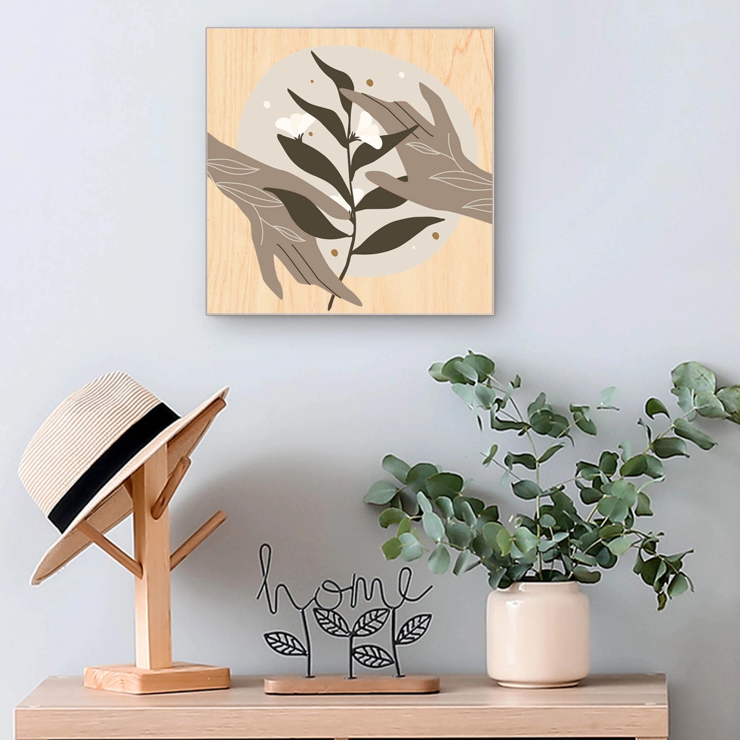 Banjado Schlüsselkasten Holz 30x30cm Schwarz, Motiv Zarte Berührung, 50 Haken zur Schlüsselaufbewahrung.