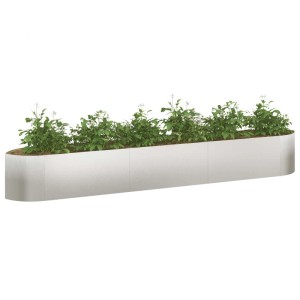 vidaXL Hochbeet aus Edelstahl, 300 cm, mit grünen Pflanzen. Modernes Stahl-Gartenbeet für den Garten.
