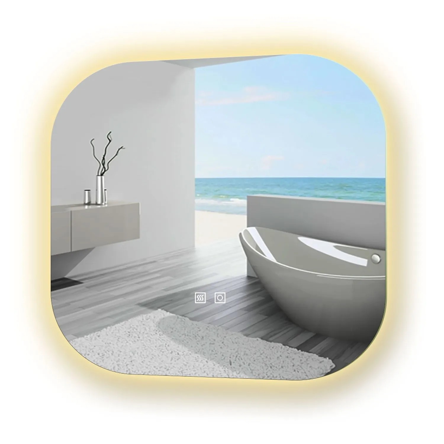 Aica Sanitär Badspiegel Quadrat 50 cm Spiegel mit LED Beleuchtung Drei Lichtfarbe Dimm Memory Neutral-Warm-Kaltweiß Touch Wandschalter Beschlagfrei