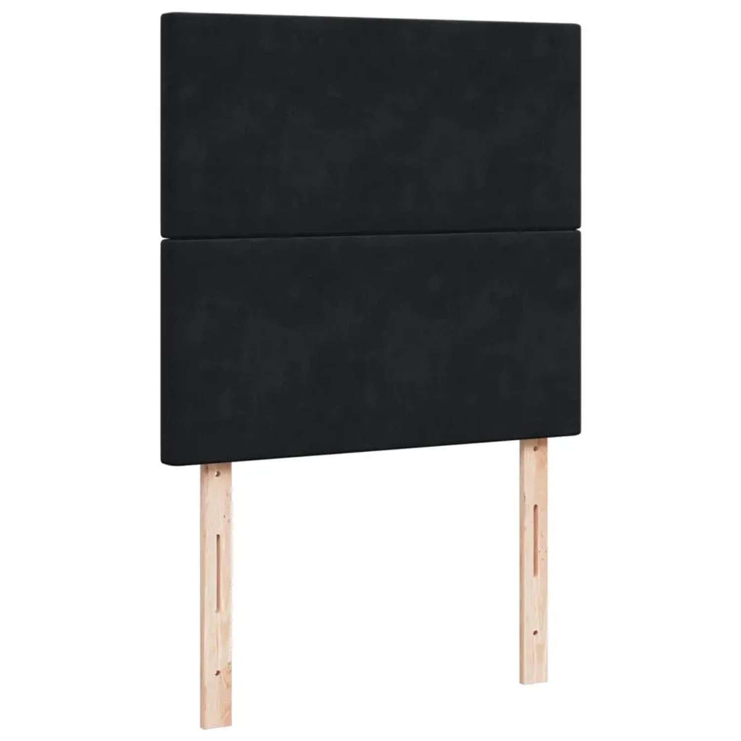 Schwarzes vidaXL Boxspringbett mit Samtbezug, Matratze und Holzfüßen.