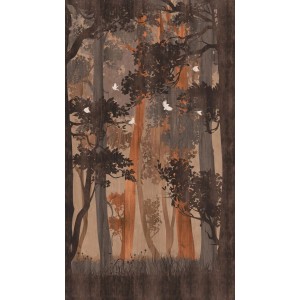 Livingwalls Fototapete mit Bäumen in Blau, Beige und Orange, 159x280cm.