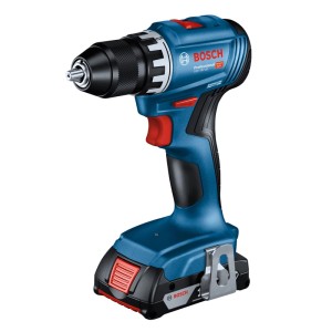 Blauer Bosch Professional 18V Akku-Bohrschrauber GSR 18V-45. Kompaktes Werkzeug mit Bohrfutter und Gürtelclip.