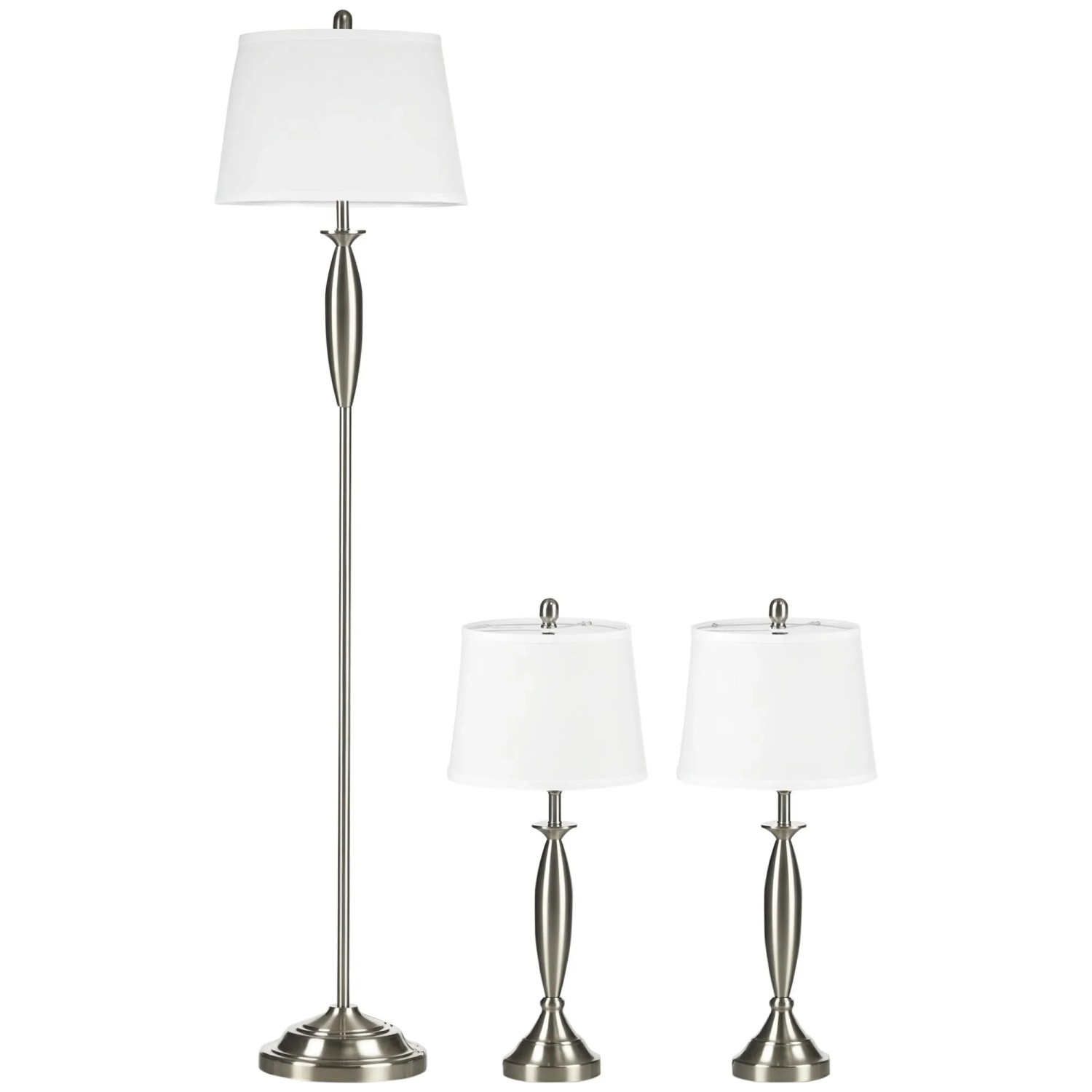 HOMCOM 3-Teiliges Stehlampen-Set inkl. 1 Stehleuchte & 2 Tischleuchten Silber Weiß
