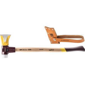 Halder Spaltaxt Simplex mit Hickorystiel und Keilstegen, inklusive Lederschneidschutz.