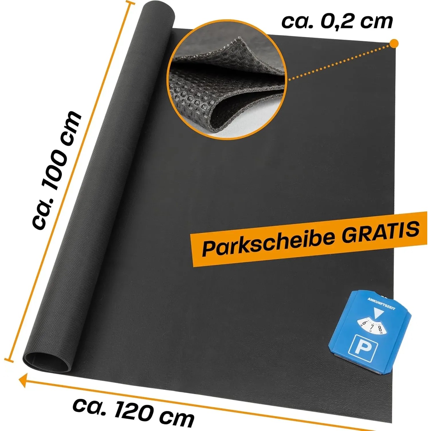 Hinrichs Antirutschmatte Auto, 120x100cm, Kofferraummatte mit Parkscheibe.