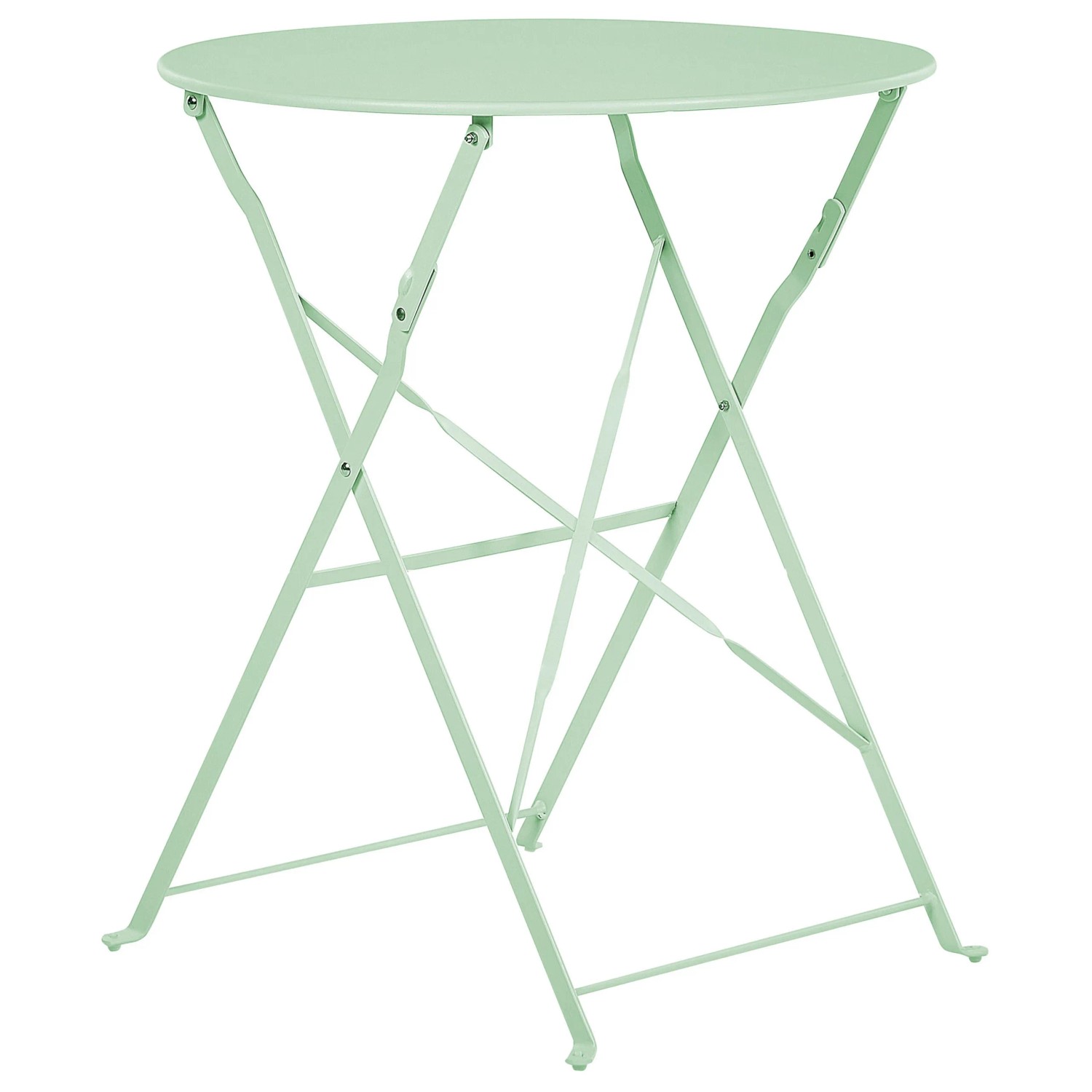 Mintgrüner runder Klapptisch aus Stahl vom Bistro Set FIORI. Modernes Gartenmöbel für Terrasse & Balkon.