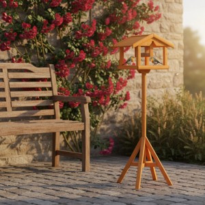 Relaxdays Vogelfutterhaus mit Ständer Tannenholz Orange Imprägniert 117 cm x 50 cm x 50 cm 2,3 kg