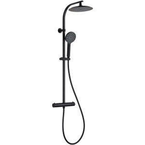 Schütte Überkopfbrause-Set Madura Fresh, Schwarz Matt mit Thermostat und Handbrause.