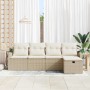 Beiges 5-teiliges vidaXL Garten-Sofa-Set aus Poly Rattan mit Kissen und Stauraum.