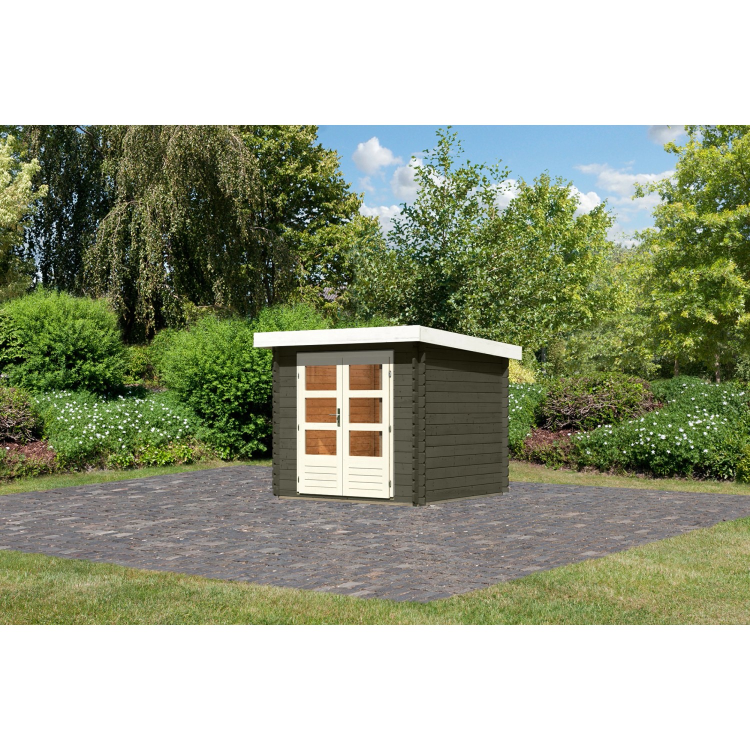 Karibu Gartenhaus Ängelholm 2 Terragrau 237 cm x 237 cm günstig online kaufen