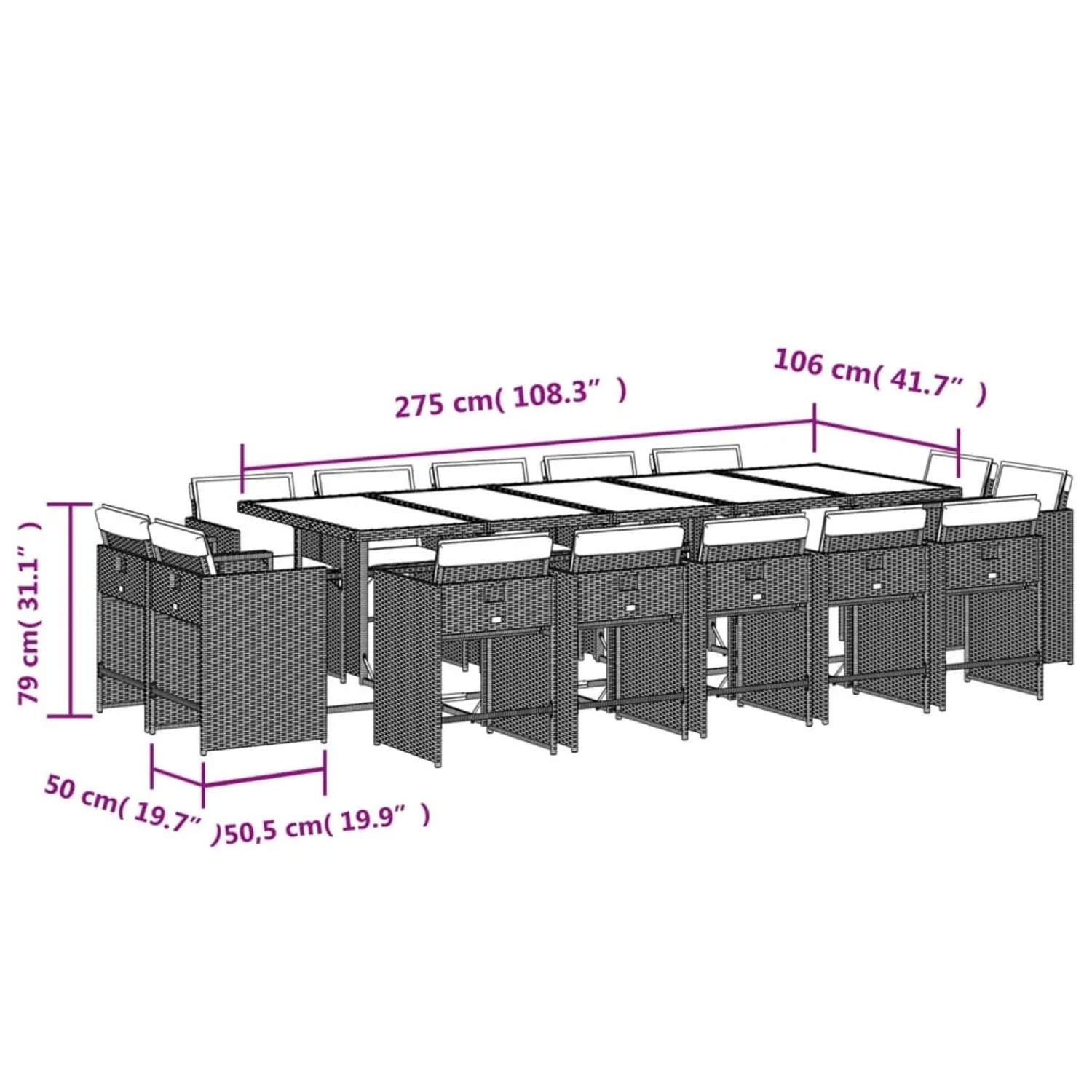 vidaXL 15-tlg. Garten-Essgruppe mit beigen Polyrattan-Möbeln und Kissen, ideal für den Garten.