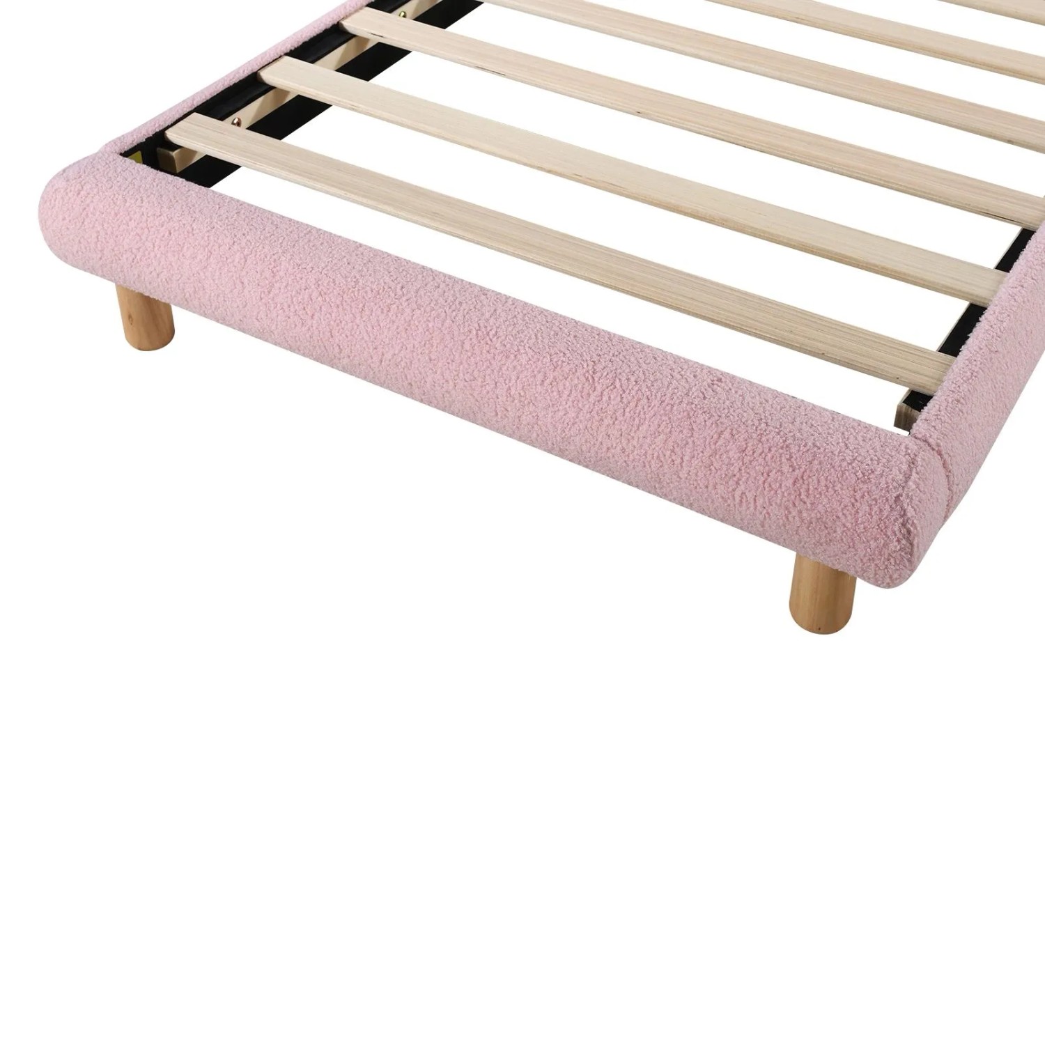 KOMHTOM Einzelbett 90x200Cm  Kinderbett  Jugendbett  Polsterbett  Lattenrost Aus Holz  Runder Fleecebezug  Rosa