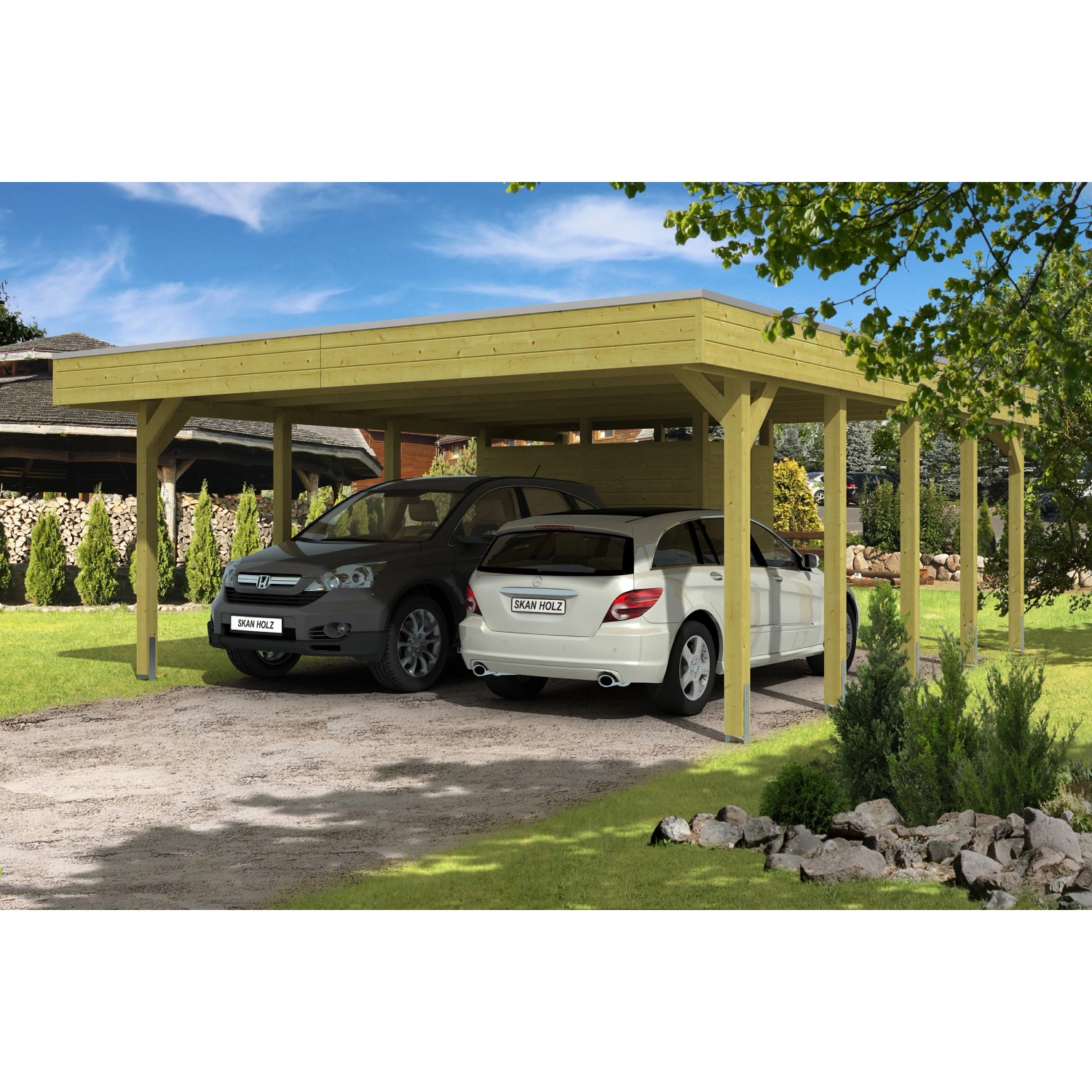 Skan Holz Flachdach-Doppelcarport Friesland B x T 557 cm x 708 cm Set 4