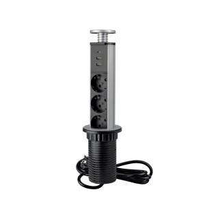 Emuca Abnehmbarer Multistecker Vertikal 3 X Schuko-Stecker 1 X USB Typ A 1 X USB Typ C Kunststoff und Aluminium Metallic Grau