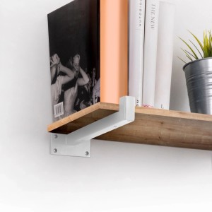 Regalträger-Set aus Stahl, weiß, für Holzregale. Regal mit Büchern und Pflanze.
