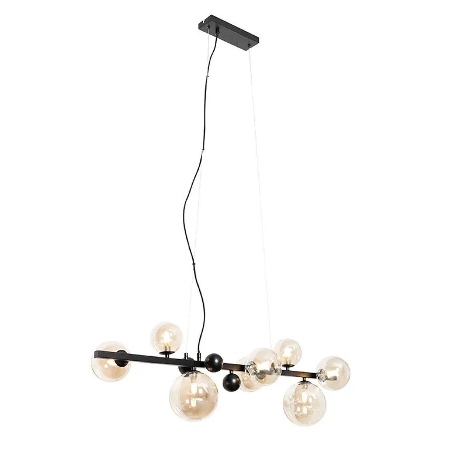 QAZQA Art Deco Hängelampe Schwarz mit Braunem Glas 8 Lichter David
