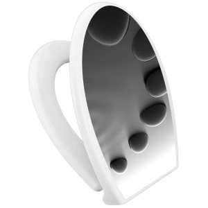 Banjado Familien WC-Sitz mit Absenkautomatik, Motiv schwarze Steine, aus Polypropylen.