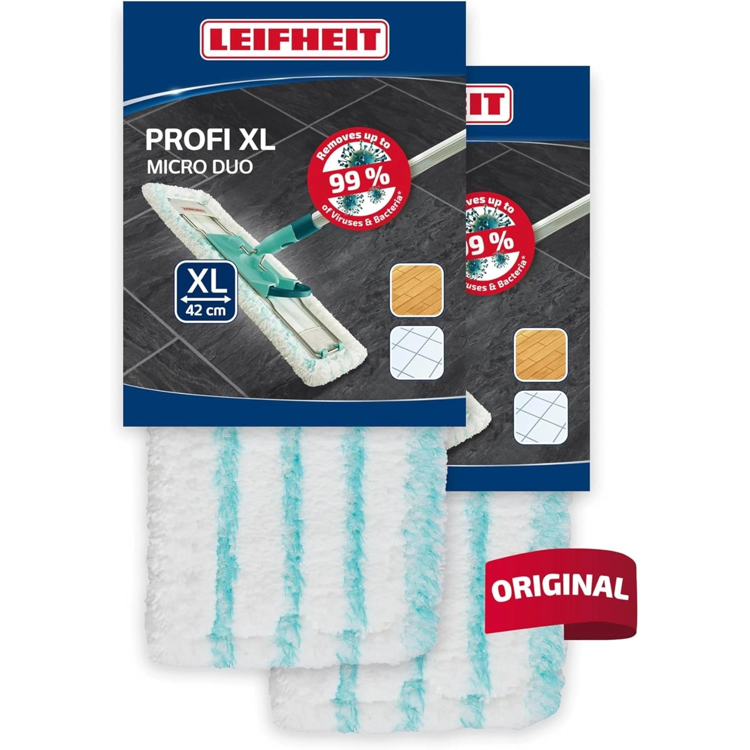 Leifheit 2er Set Wischbezug Profi XL 42 cm Bezug Glatte Böden