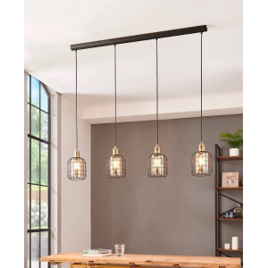 Moderne 4-flammige Eglo Hängeleuchte Chisle in Schwarz, Brüniert und Amber für den Wohnbereich.