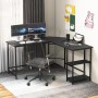 Schwarzer Costway L-förmiger Gaming Schreibtisch mit Ablageflächen für Büro oder Homeoffice.