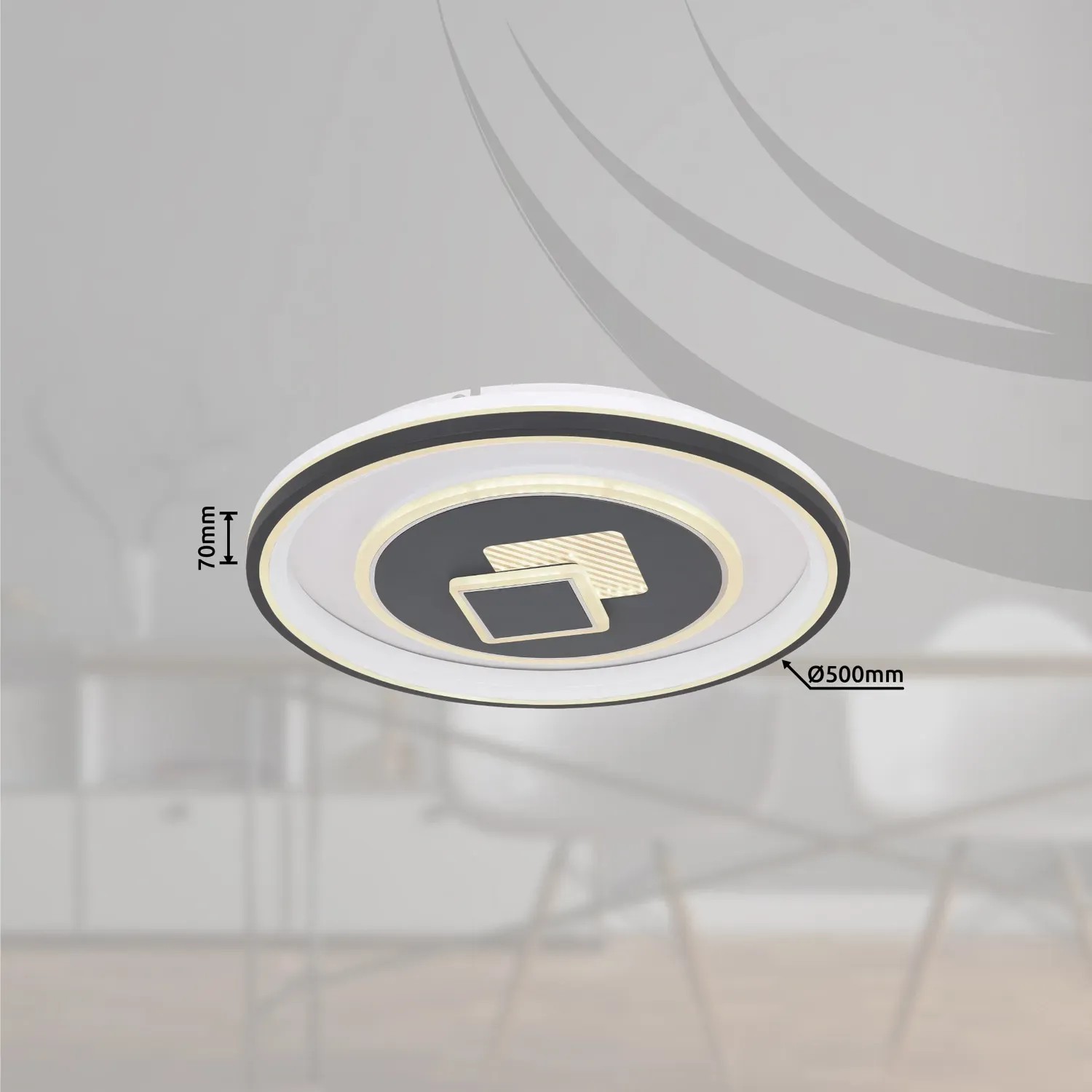 Moderne LED-Deckenleuchte Sundi von Globo, weiß/graphit, Ø 50 cm, dimmbar mit Fernbedienung.