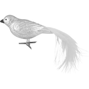 Silberner Weihnachts-Deko Kunststoffvogel mit Clip, 2er Set für Baumbehang.