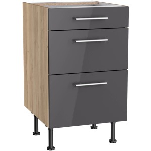 Optifit Unterschrank Jonte984, 50 cm, Anthrazit/Wildeiche, mit 3 Auszügen für die Küche.