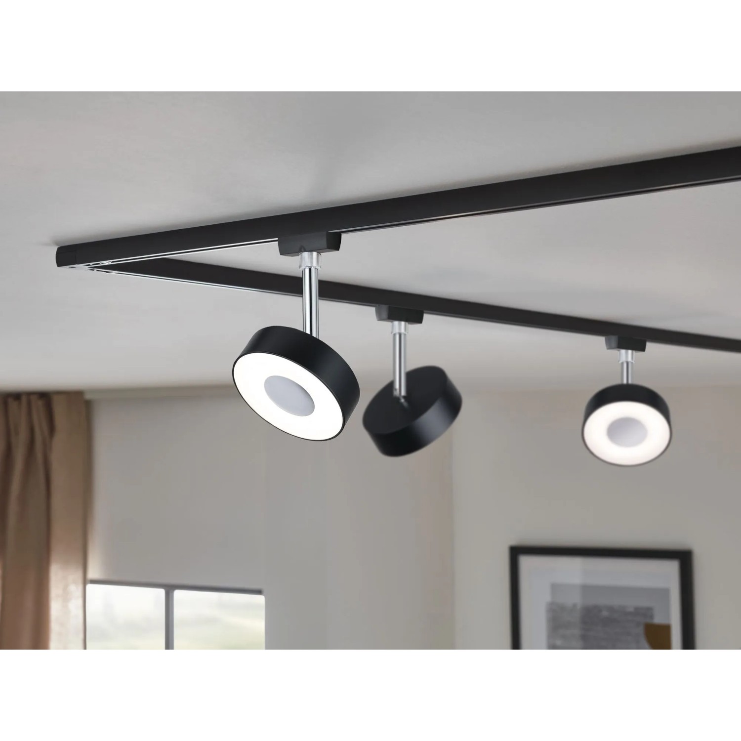 Paulmann URail LED-Spots Circle, 5W, Schwarz/Chrom, 4000K, dimmbar, an Schienensystem.