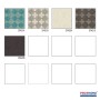 Muster verschiedener PROFHOME Grafik Tapeten mit geometrischen Mustern in Blau, Grün, Beige und Braun.