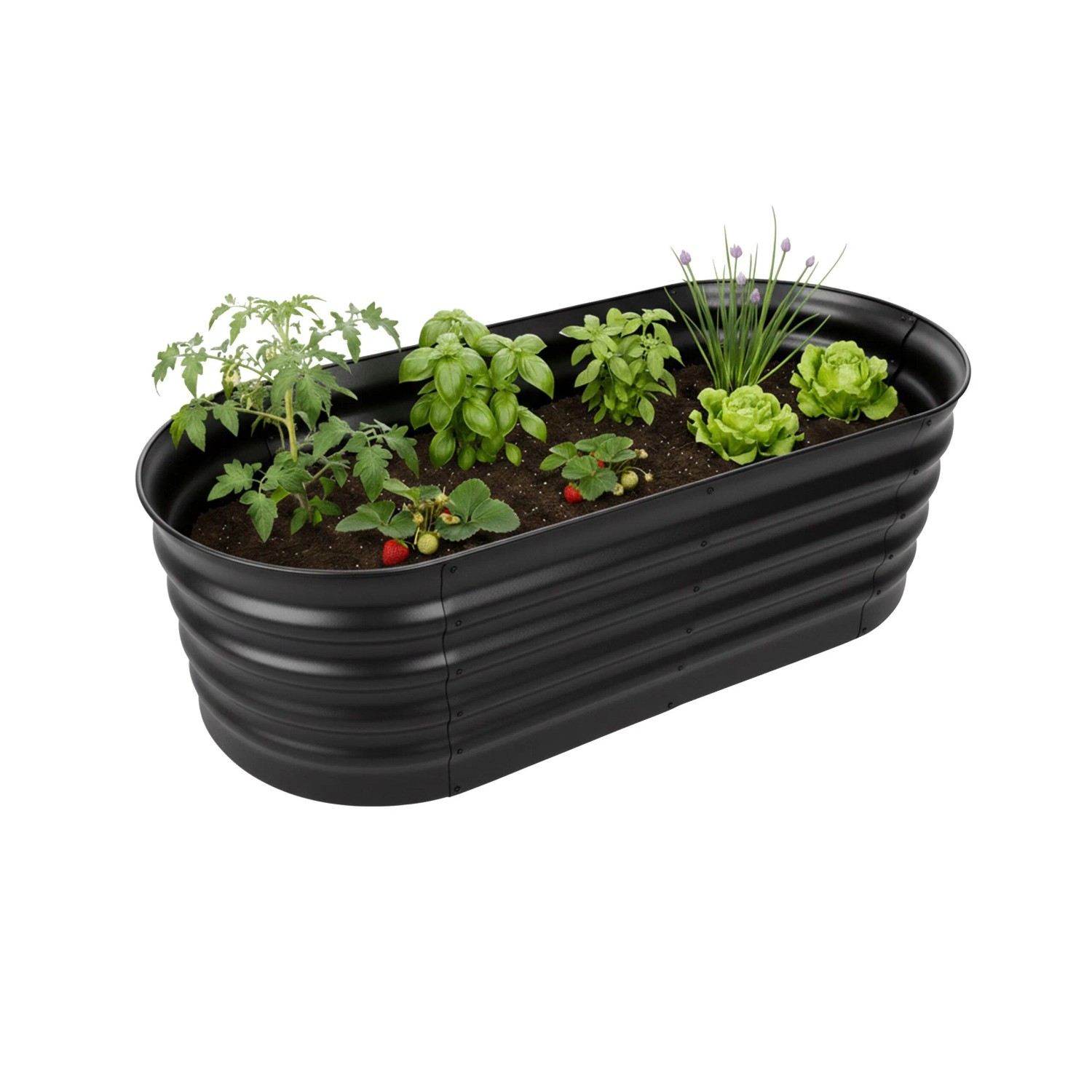 Relaxdays Hochbeet Halbrund Metall Schwarz Bodenfrei 45 cm x 150 cm x 60 cm 9,3 kg