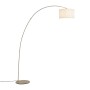 Moderne Bogenlampe Vinossa in Beige mit Teddy-Schirm für Innenräume.