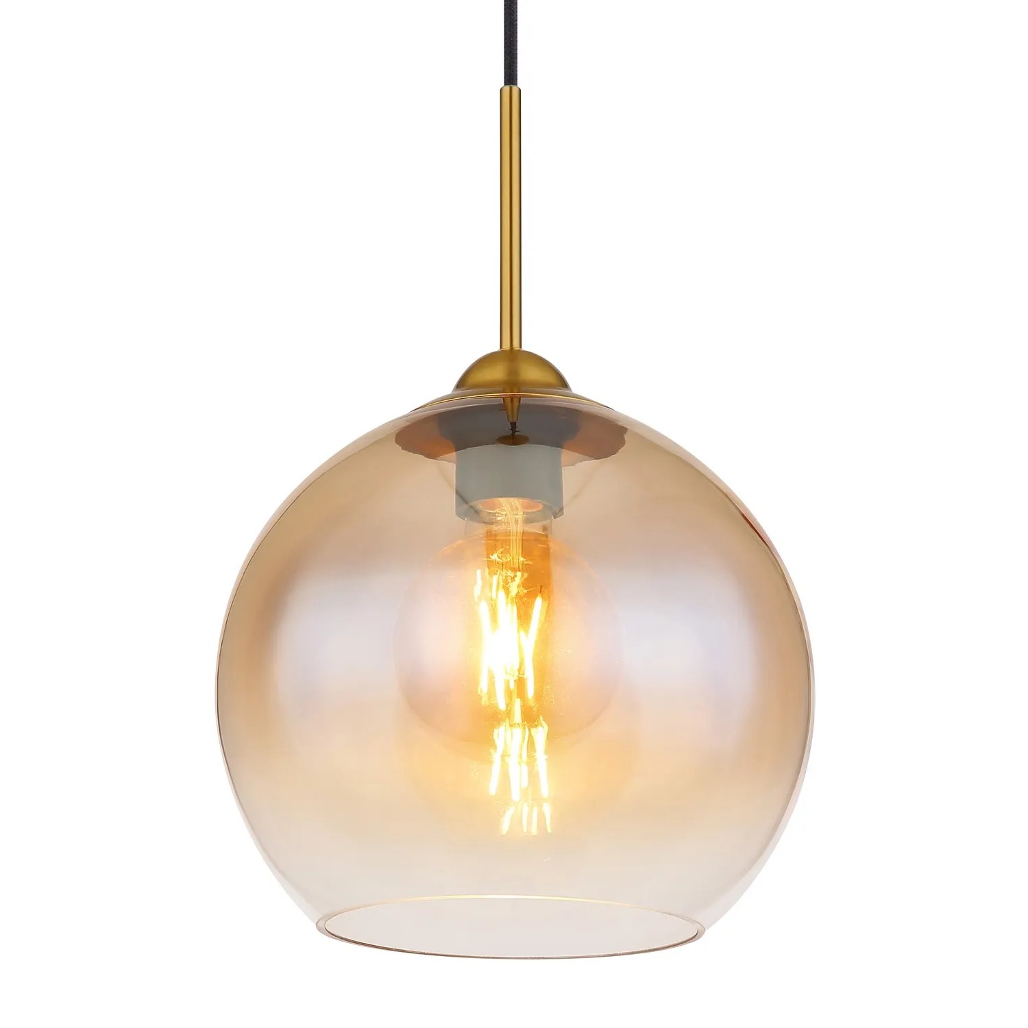 Globo Hängeleuchte Jamessa, messingfarben, 1-flammig mit amberfarbenem Glasschirm.