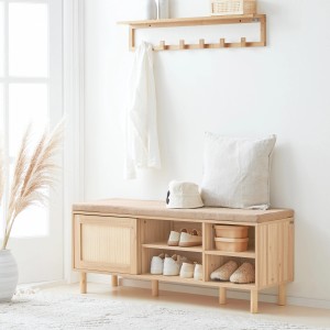 SoBuy Sitzbank mit Stauraum Schuhbank Schuhregal Natur FSR163-N
