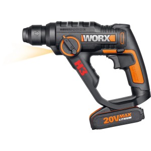 Worx Akku-Bohrhammer WX390.1 Solo, Akku-betriebener Bohrhammer in Schwarz und Orange.