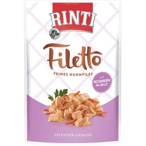 Rinti Filetto Hunde-Nassfutter Huhn mit Schinken in Jelly, 100g Packung.