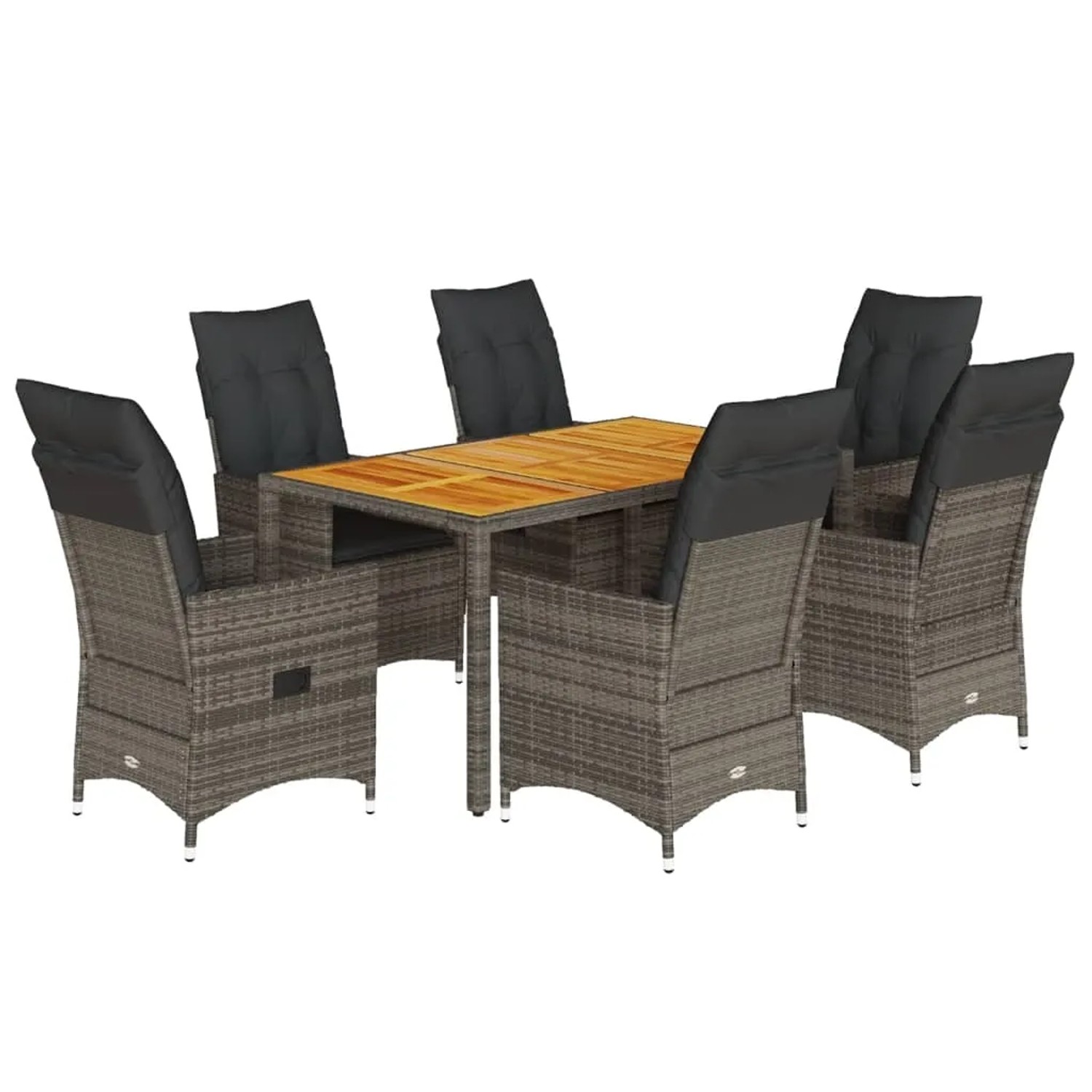 vidaXL 7-Tlg Garten-Essgruppe mit Kissen Grau Poly Rattan 3276727