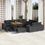 Schwarzes 13-tlg. vidaXL Garten-Sofa-Set aus Poly Rattan mit höhenverstellbarem Tisch.