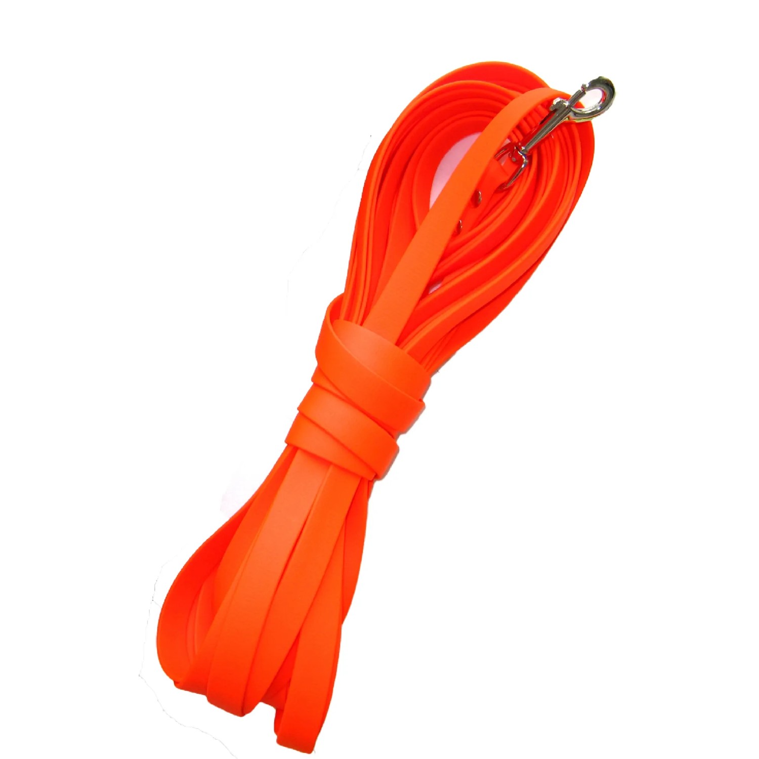 Leuchtorange Heim Hunde-Suchleine aus BioThane, 10 m lang, mit Karabinerhaken.