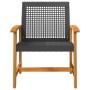 Schwarzer Gartenstuhl aus Rattan und Akazienholz, Teil eines 2er Sets.