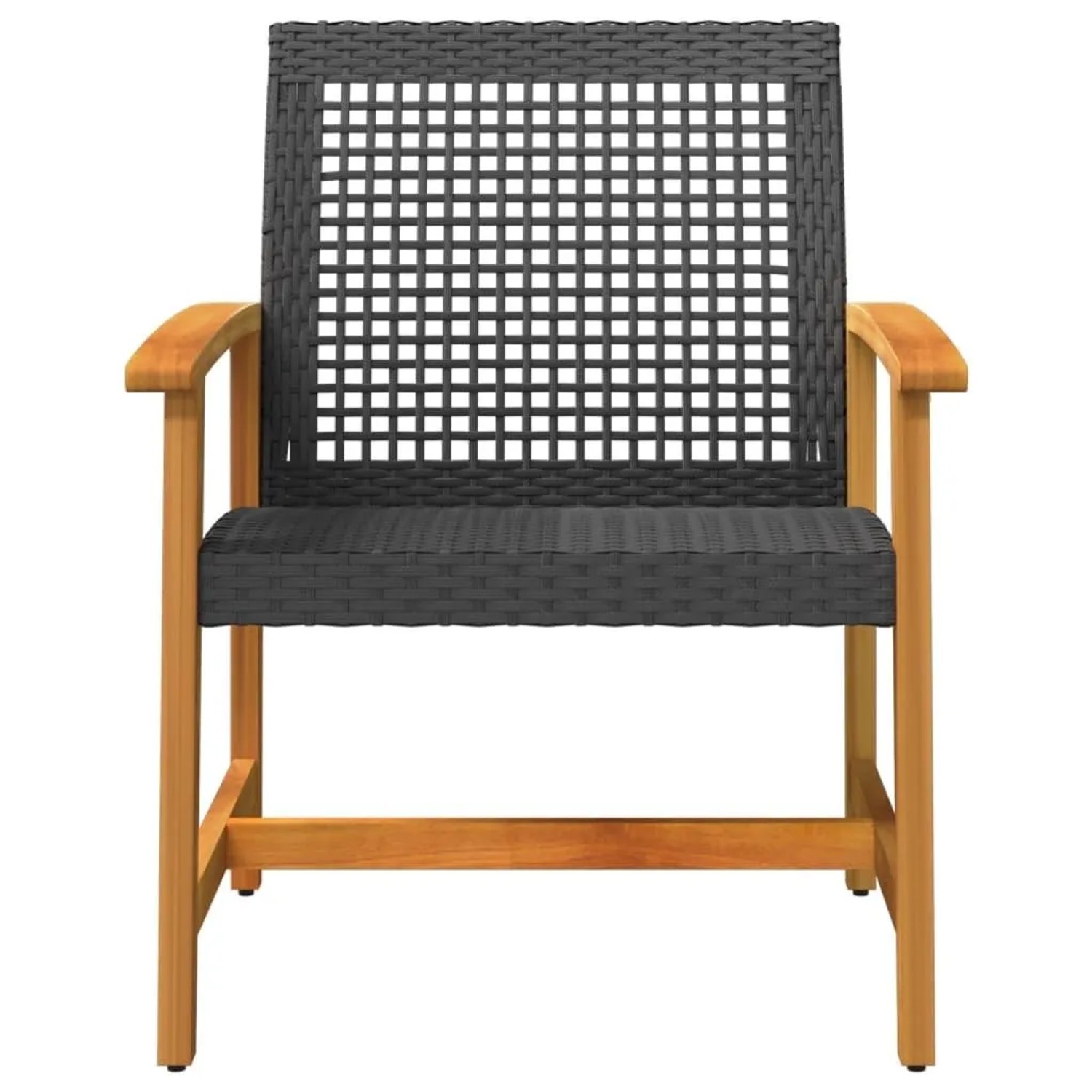 Schwarzer Gartenstuhl aus Rattan und Akazienholz, Teil eines 2er Sets.
