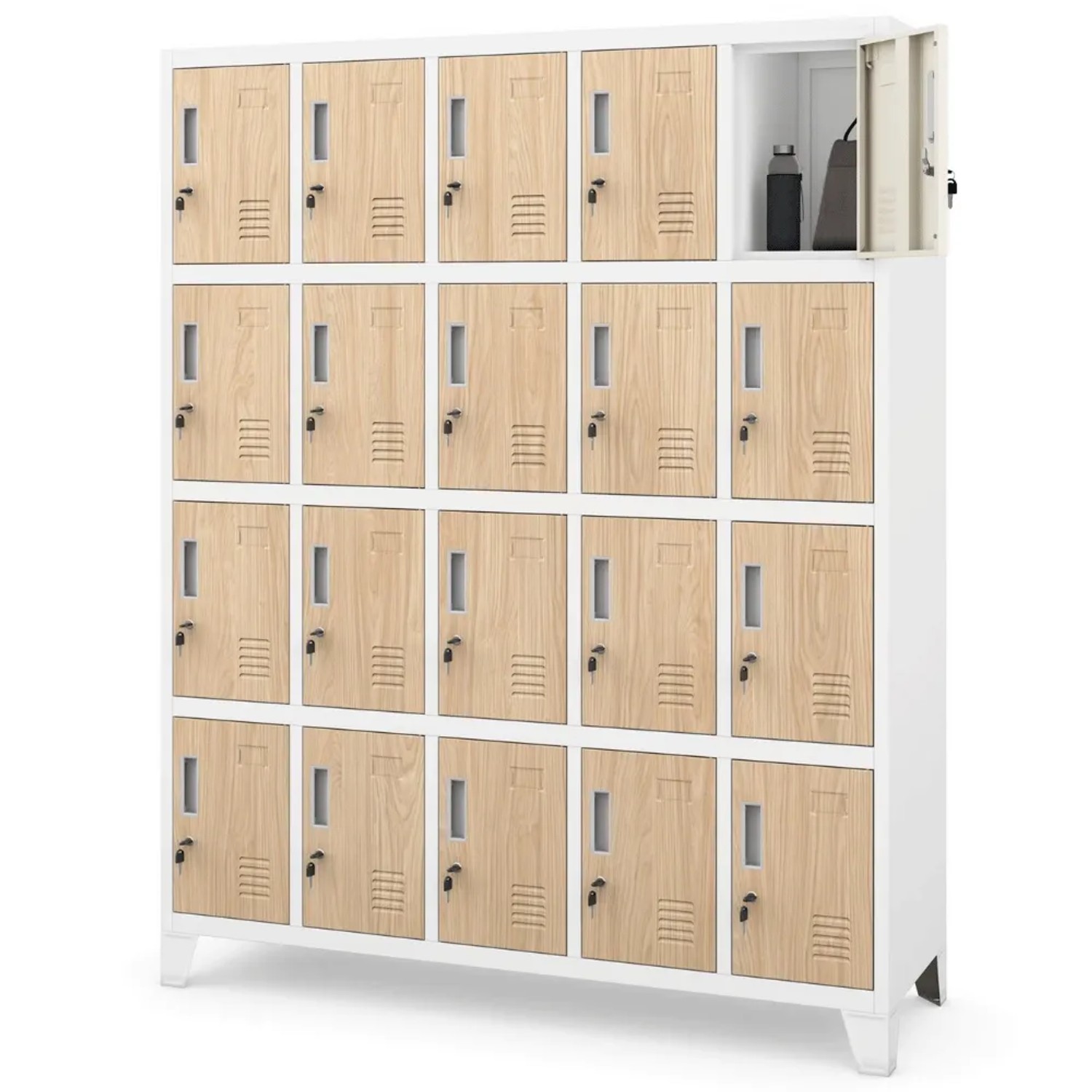 JAN NOWAK Schließfachschrank Spind ROBERT 20 Fächer 172 x 136 x 45 cm Weiß-Sonoma Eiche