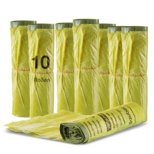 BigDean 10 Rollen Gelber Sack Gelbe Säcke 90 Liter HDPE Gelb 13 Stück Pro Rolle Insgesamt 130 Stück Ideal Für Mülltonnen Mülleimer Und Körbe