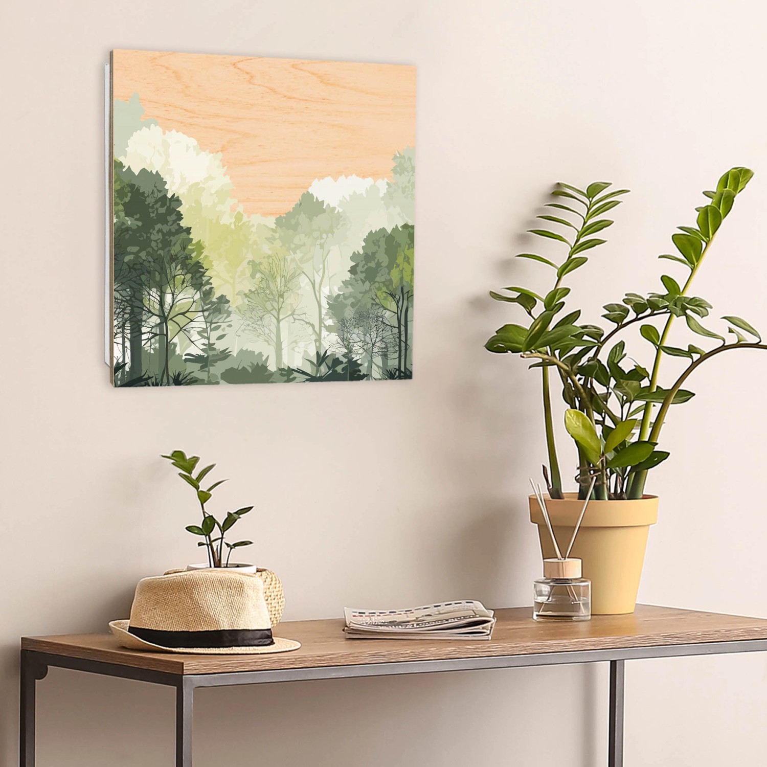 Banjado Schlüsselbox mit Waldszene, 30x30cm, weiße Box mit 50 Haken. Schlüsselkasten für die Wand.