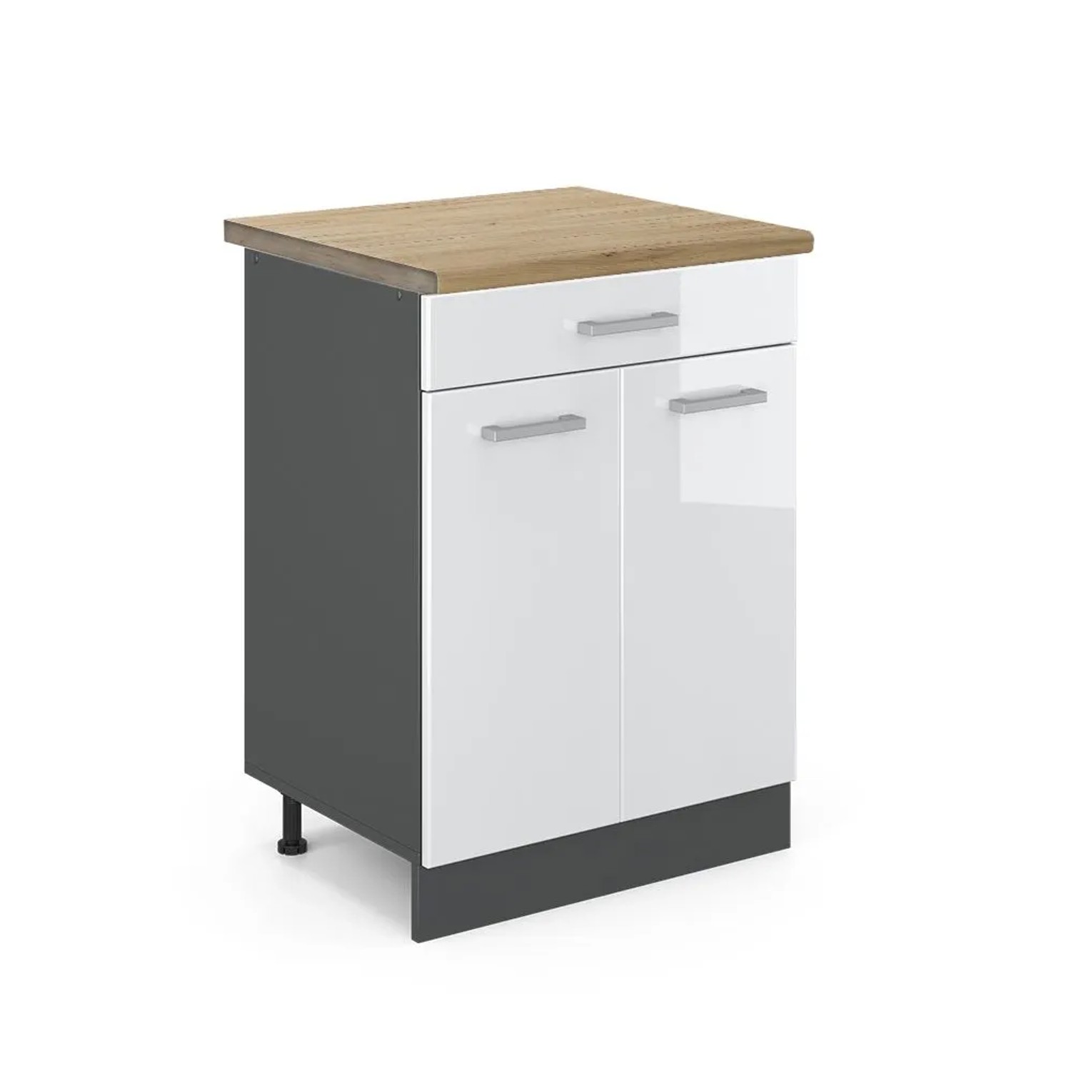 Vicco Küchenunterschrank R-Line Weiß Hochglanz Anthrazit 80 cm AP Eiche