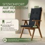 Dunkelgraue Florence Hochlehner Auflage auf Holz-Gartenstuhl. Komfortables Sitzkissen mit 50x50x5cm Sitzfläche und 70cm Rückenlehne.